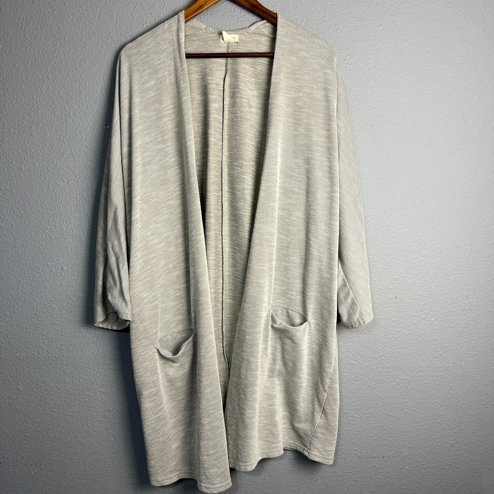 DONNI. Plus Size Duster Cardigan Open Front Pockets‎ Striped Casual Lounge OSFA